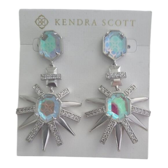 Kendra Scott Allie Statement Drop Earrings Silver Dichroic Glass New!! - Picture 8 of 9